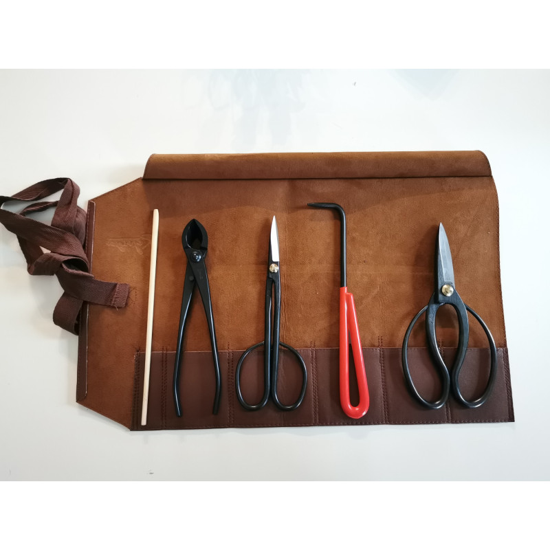 Pack outils japonais Kikuwa en acier carbone + trousse déroulante. Outils  bonsai professionnels